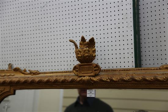 A Victorian gold painted gilt gesso overmantel mirror, W.5ft